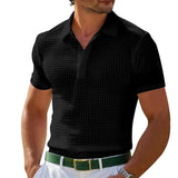 Riolio  Men's Casual Short Sleeve Polo Shirts Solid Waffler Comfortable Outdoor Polos Male Streetwear Turn Down Collar Pull On Tees Tops