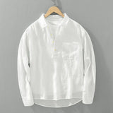 Riolio Japanese Retro Long-sleeved Linen Shirt Men's Summer New Loose Pullover Square Collar Shirt Casual Cotton Linen Top Aesthetic