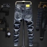 Riolio  Fashion Ripped Men's Slim Jeans Streetwear Trendy Korean Beggar Holes Pants Autumn Stretch Personality Casual Denim Trousers
