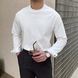 Riolio  New Autumn Fashion Men T-shirt Light Luxury Solid Color Long Sleeve Tops Leisure Streetwear Casual O Neck Basic Shirts M-3XL