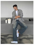 Riolio Autumn New Chic Men Straight Jeans Light Luxury Stylish Vintage Denim Pants Korean Style Urban Fashion Leisure Washing Trousers