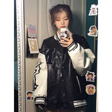 Riolio American High Street Hiphop Embroidered Baseball Uniform Men Women Spring Autumn Vintage Retro Trend PU Leather Jacket Chic