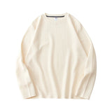Riolio 260G Men's Autumn Heavyweight Premium Waffle Basic T-shirt Long Sleeve Simple Solid Color Delicate White Tees Casual Daily Tops