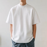 Riolio  Small Neck T-shirts Men 350gsm Cotton Solid Color Male Short-sleeved T-shirt Spring Summer Loose Bottoming Shirt Casual T Shirts