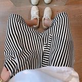 Riolio  Summer Trendy Label Fashion High Street Loose Casual Oversized Vertical Stripes Versatile Slimming Cropped Pants for Men