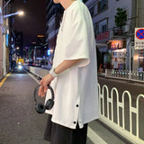 Riolio Plus Size 5XL-M Men's Side Slit T-shirt Solid Color t shirt Men Women Causal O-neck Basic Tshirt Male Oversized Tops 4 Colors