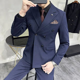 Riolio  S-7XL ( Blazer + Vest + Pants ) Brand Men's Formal Business Suit Three-piece Set Groom Wedding Party Dress Solid Color Plaid