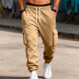 Riolio  Men's Striped Side Cargo Joggers Loose Fit Drawstring Casual Sports Pants With Multi Pockets