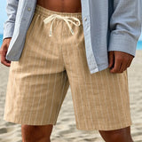 Riolio  Men's Striped Linen Blend Shorts Elastic Waist Drawstring Casual Beach Shorts