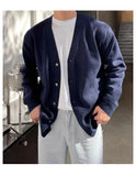 Riolio Autumn Fashion Men Luxury Knitted Sweater Coats Trendy Korean Popular V Neck Long Sleeve Cardigan Jacket Casual Stylish Knitwear
