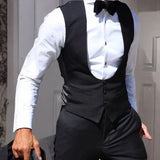 Riolio  Black Men Vest for Wedding Groom One Piece Slim Fit Suit Waistcoat Solid Color Male Fashion Coat