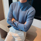 Riolio  Smart Casual Spring Autumn New Men Sweaters Mock Neck Solid Waffler Fashion Luxury Business Long Sleeve Pullovers Knitted Tops