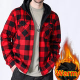 Riolio Plus Fleece Thickened Large Size Autumn and Winter Red Plaid Casual Wear Men's Long-sleeved Shirt Without Ironing