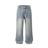 Riolio Full Rhinestone Print Washed Blue Baggy Jeans Mens and Women Ropa Hombre Streetwear Solid Casual Denim Trousers Loose Cargos