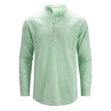 Riolio Men's Cotton Linen Long Sleeve Polo Shirt Lightweight Henley Neck Hawaiian Beach Style Solid Color Tops Vacation T-shirt