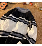 Riolio  American winter new men and women trendy personalized round neck sweater for couples loose retro casual knit sweater top y2k