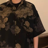 Riolio  Printed Short-sleeved Shirt Men's Casual Five-quarter Sleeve Lapel Work Jacket