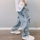 Riolio Prints Jeans Men New Streetwear Baggy Wide Leg Jeans Korean Fashion Drapes Straight Casual Loose Denim Cargo Pants