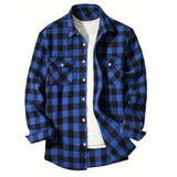 Riolio Men's Shirts Button-Up Classic Plaid Smart Casual Flannel Shirt Long Sleeved Chest Two Pockets Design Spring Autumn Men Tops