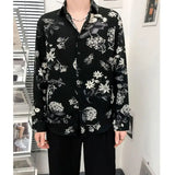 Riolio  Printed Long-sleeved Shirt Men Korean Style Nightclub Personalized Button Cardigan