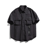 Riolio  Retro Japanese Workwear Short Sleeve Men's Shirt Summer Trendy Outdoor Casual Versatile Youthful Pure Color Loose Fit Cardigan