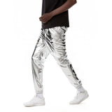 Riolio Mens Shiny Silver Metallic Jogger Sweatpants Hip Hop Wet Look Trousers Men Club Party Festival Prom Streetwear Pantalones Hombre