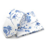 Riolio  Men's Floral Cotton Tie Pocket Handkerchief Set White Blue Woven Necktie Flower Leaves Pattern Wedding Party Accessories Gifts