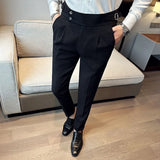 Riolio Autumn Winter Pantalones Hombre High waist Waffle Business Casual Suit Pants For Men Clothing Slim Fit Formal Wear Trousers 36