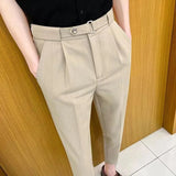 Riolio  New Summer Thin Versatile Casual Suit Pants Men Belt Solid Color Slim Feet Pants Men