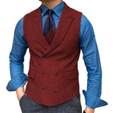 Riolio  Men Vest Brown Herringbone With Lapel Waistcoat Vintage Regular Slim Business Banquet Business Casual Men Suit Vest