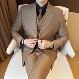 Riolio  Casual Men's Three-Piece Suit Set with Notch Lapel Double-Breasted Fashionable Business Casual Dinner Dress
