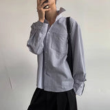 Riolio  Spring Men Blue Striped Long Sleeve Shirts Lapel Casual Minimalism Cardigan Tops Light Luxury Premium Korean Trendy Blouse M-3XL