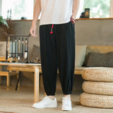 Riolio  Men's Cotton and Linen Harem Pants Casual Loose Oversize Beach Pants Chinese Style Wide Leg Trousers Joggers Men Summer