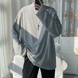 Riolio  Men Mock Neck Long Sleeve T Shirt Oversized Fit Casual Basic Tee Top Streetwear Trendy Autumn Clothing