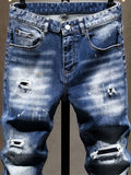 Riolio  Spring and Autumn New Fashion Trend Straight Tube Perforated Elastic Jeans Men's Casual Slim Fit Sports High-Quality Pants 28-36