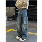 Riolio Cargo jeans men New High Street Gothic Punk Dark Trousers  Harajuku Retro Baggy Jeans Men Street Fashion Straight Leg Pants