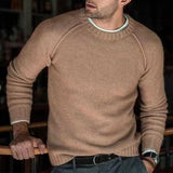 Riolio Vintage O Neck Long Sleeve Knit Sweater Mens Autumn Daily Casual Simple Solid Color Knitted Tops Men Fashion Knitting Pullovers