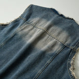Riolio  Denim Vest Men Sleeveless Vintage Moto Biker Jean Jacket Coat Fashion Casual Men’s Hip Hop Denim Waistcoat Ripped Streetwear