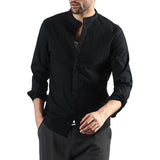 Riolio Men's Long-Sleeved Co·1tton Linen Shirts Spring Summer Single Breasted Shirt Casual Beach Style Lightweight Button Tops