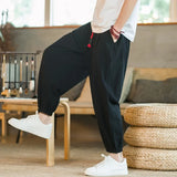 Riolio  Men's Cotton and Linen Harem Pants Casual Loose Oversize Beach Pants Chinese Style Wide Leg Trousers Joggers Men Summer