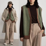 Riolio Loose American Style Trendy Versatile Coffee Color Retro Knitted Cardigan Vest Sweater Vest Vest Men's and Women's Japanese