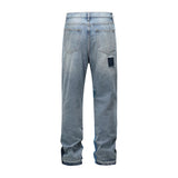 Riolio Patchwork Washed Wide Denim Jeans Y2k Street Wear Splicing Patches Damaged Flare Pants Jeans for Men