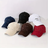 Riolio  Unisex Back Text Embroidery Street Distressed Hole Multi-Layer Fabric Baseball Cap Adjustable Size Solid Color Couples Friends