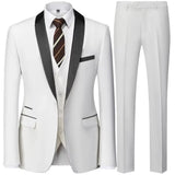 Riolio  Men's 3 Piece Tuxedo Suit Set One Button Satin Shawl Lapel Slim Fit Blazer Vest Pants For Formal Business Wedding Groom