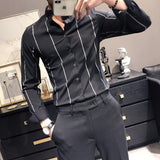 Riolio  High Quality Korean Trend Stripe Long Sleeve Shirt Korean Men Lapel Social Business Casual Versatile Male Clothes Slim Tops