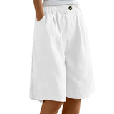 Riolio  Women's Fashion Solid Color Pants Pocket Button Up Capris Loose Elastic Waist Cotton Linen Shorts Pants for Women Women’s Pants