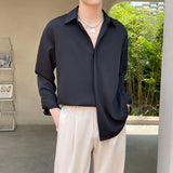 Riolio  New England Men's Shirt Advanced Luxury Silky Drape Shirt Long Sleeve Solid Color Hidden Button Loose Casual Inner Shirt