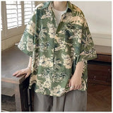 Riolio Summer New Retro Printed Shirt American Men and Women Trendy Hip Hop Personalized Vacation Casual Short Sleeve Top y2k