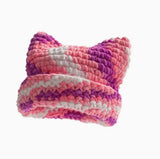 Riolio  Colorful Gradient Personalized Turned-Up Cat Ear Cap Winter Girl Warm Stylish Hat for Parties, Dates, And Outdoor Events
