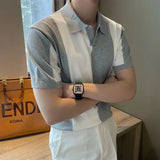 Riolio  Men's Summer Youth Loose and Versatile Lapel Shirt Student Handsome Slim Men's Short-sleeved Breathable Top